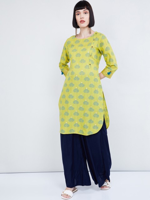 

max Women Lime Green & Turquoise Blue Printed Straight Kurta
