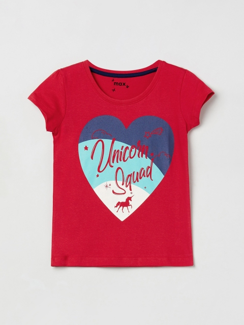 

max Girls Red& Blue Printed Pure Cotton Top