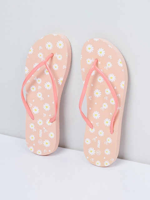 

max Women Pink & Off-White Printed Thong Flip-Flops