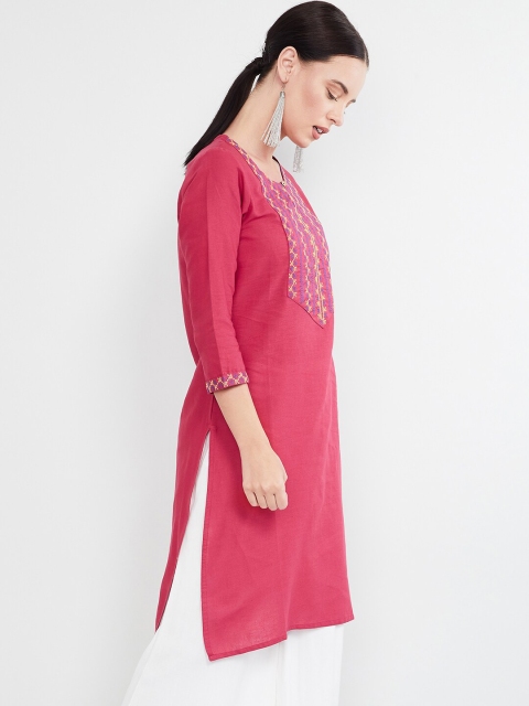 

max Women Pink & Blue Embroidered Straight Kurta
