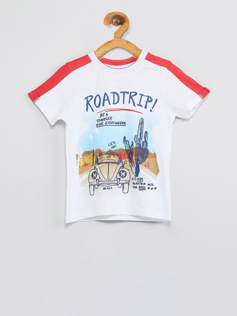 

max Boys White Printed Round Neck T-shirt