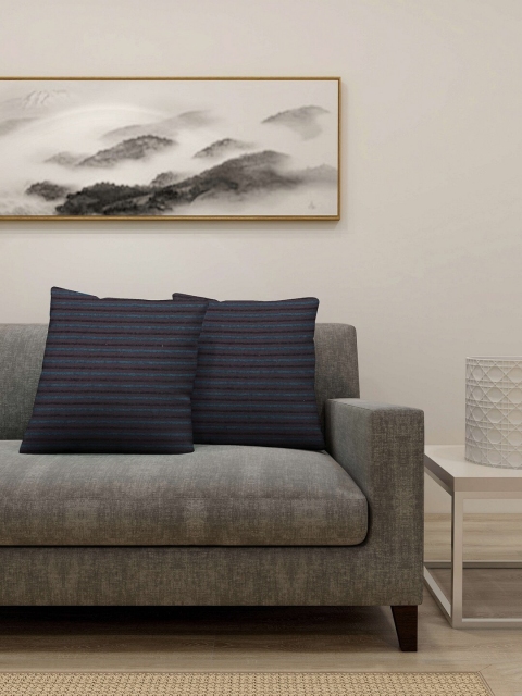 

KLOTTHE Set Of 2 Brown & Blue Striped Square Cushions