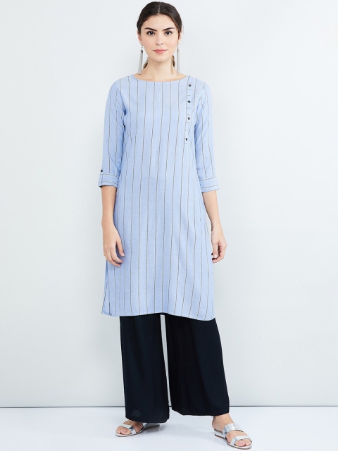 

max Women Blue Striped Straight Kurta