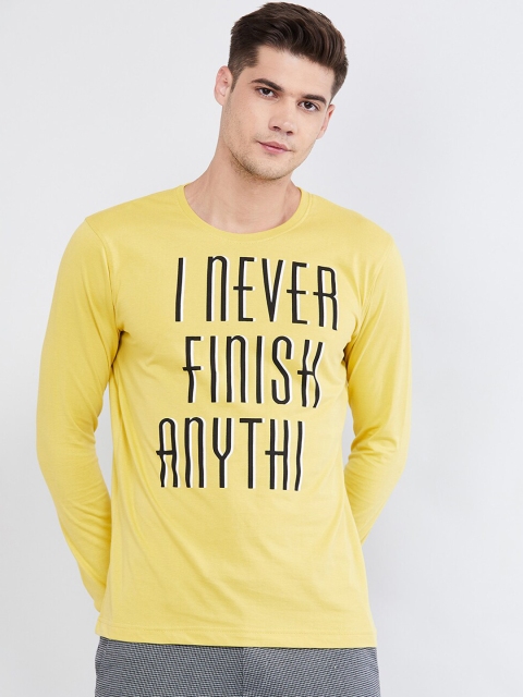 

max Men Yellow Printed Round Neck T-shirt