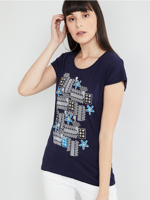 

max Women Navy Blue Printed Top
