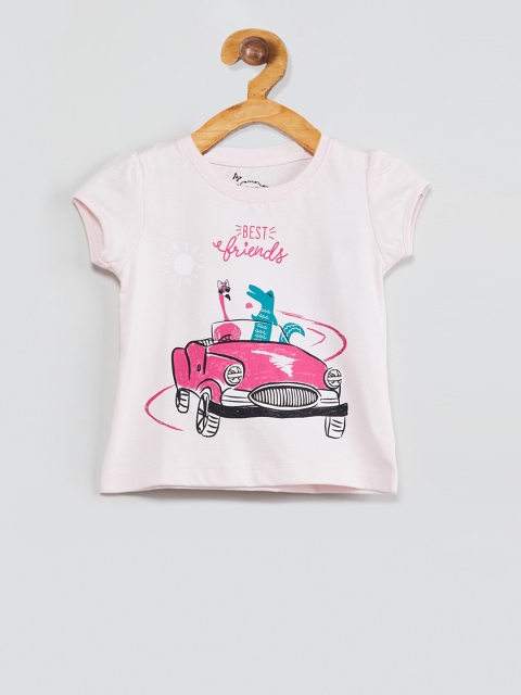 

max Girls Peach-Coloured Printed Round Neck T-shirt