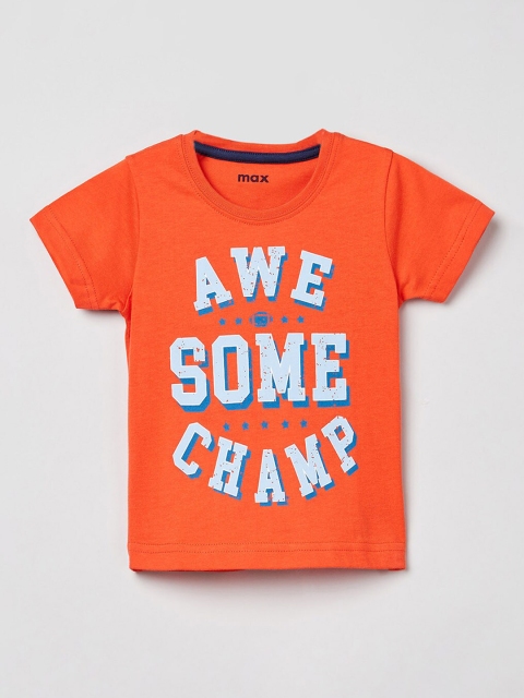 

max Boys Orange Printed Round Neck T-shirt