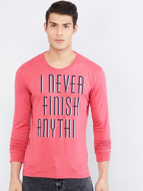 

max Men Red Printed Round Neck T-shirt