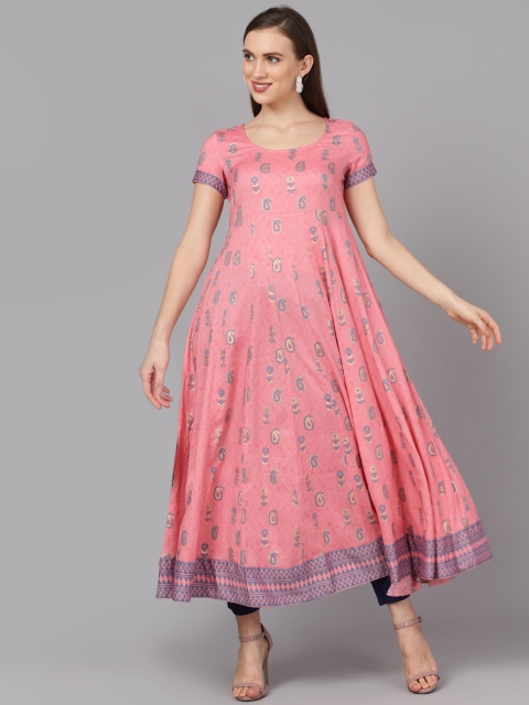 

AKS Couture Women Pink & Gold-Toned Printed Anarkali Kurta