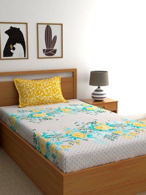 

Dreamscape Yellow White Floral 180 TC Cotton 1 Single Bedsheet with 1 Pillow Covers