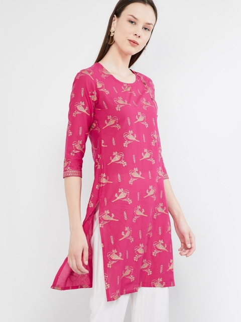 

max Women Fuchsia Pink & Beige Printed Straight Kurta