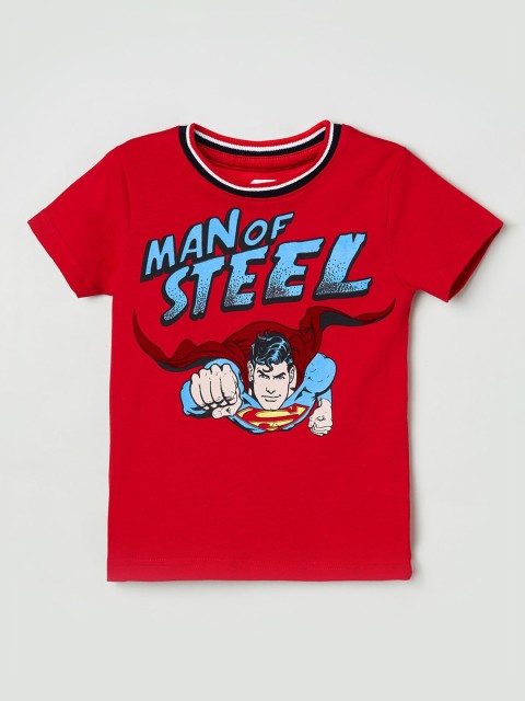 

max Boys Red & Blue Super Man Printed Round Neck T-shirt