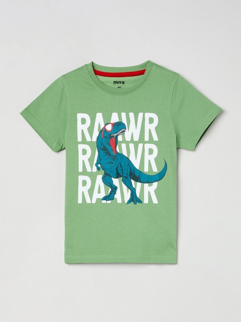 

max Boys Green Printed Round Neck T-shirt
