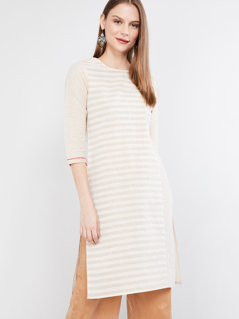 

max Women Off-White & Beige Striped Straight Kurta