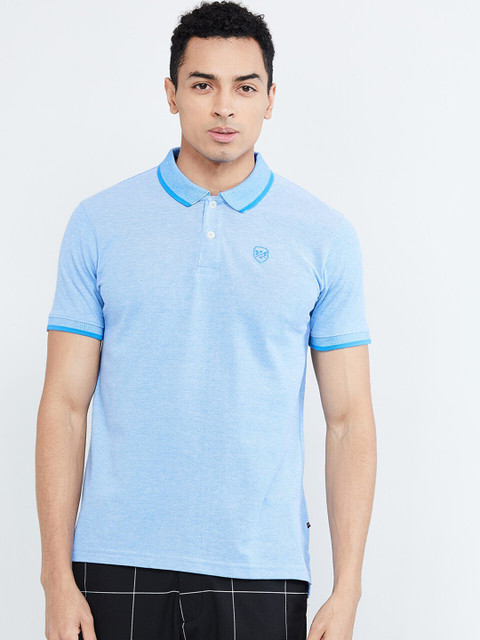 

max Men Blue Solid Polo Collar T-shirt