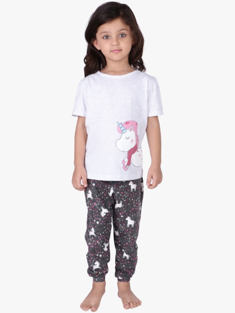 

My Milestones Girls Grey Melange & Charcoal Grey Printed Night Suit