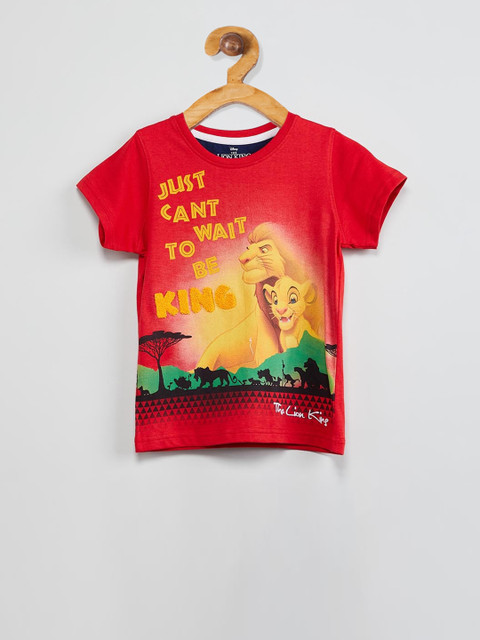 

max Boys Red Lion King Printed Round Neck T-shirt
