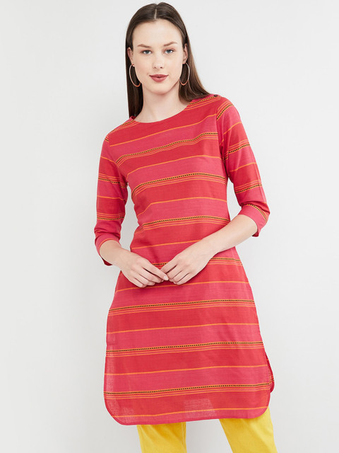 

max Women Fuchsia Pink & Yellow Striped Straight Kurta