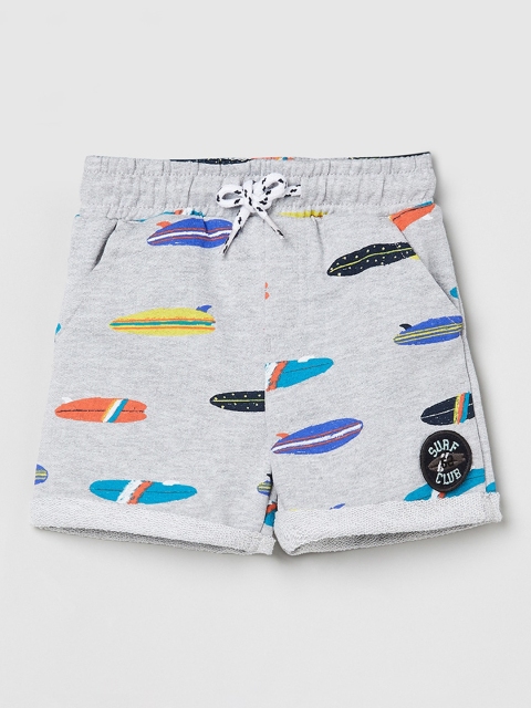max Boys Grey Melange Printed Regular Fit Regular Shorts