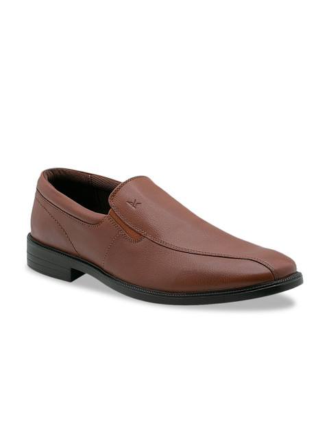

KETHINI Men Tan Brown Solid Leather Formal Slip-Ons