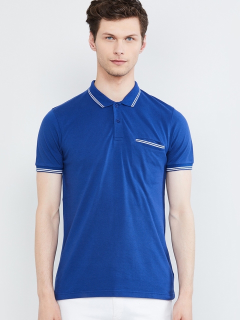 

max Men Blue Solid Polo Collar T-shirt