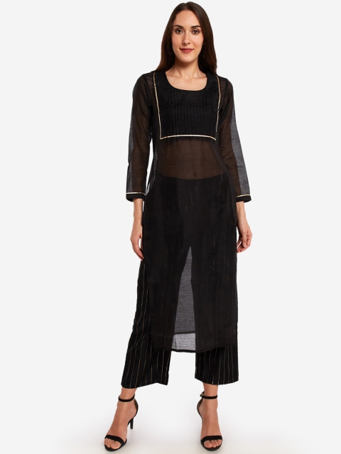 

Desi Weavess Women Black Solid Kurti with Palazzos