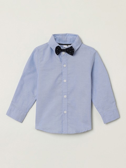 

max Boys Blue Regular Fit Solid Party Shirt with Bow