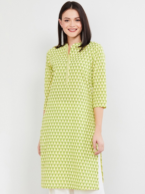 max Women Yellow & Green Printed Straight Kurta