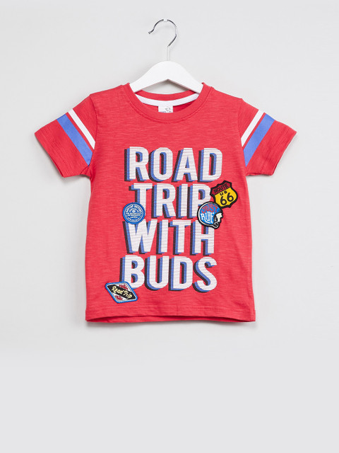 

max Boys Coral & White Print Round Neck T-shirt
