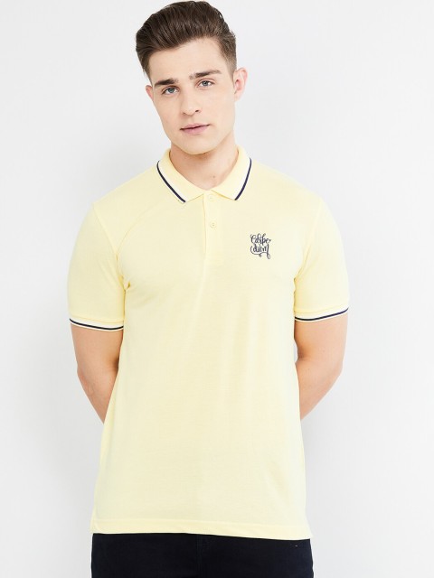 

max Men Yellow Solid Polo Collar T-shirt