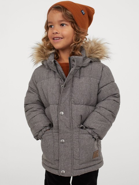 

H&M Boys Grey Solid Hooded Padded Jacket