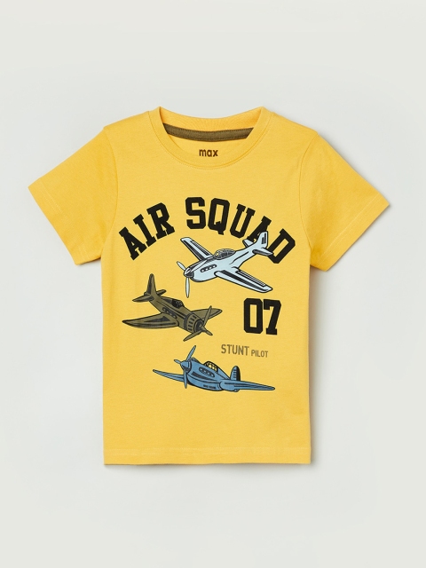 

max Boys Yellow Printed Round Neck T-shirt