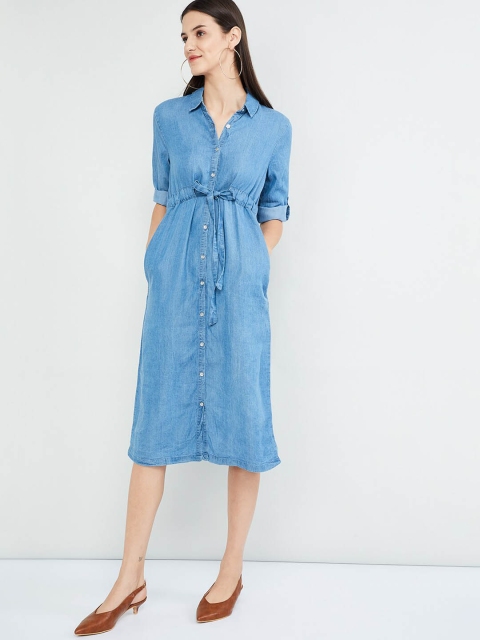 

max Women Blue Checked Wrap Dress