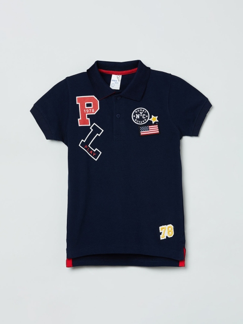 

max Boys Navy Blue & Red Printed Polo Collar T-shirt