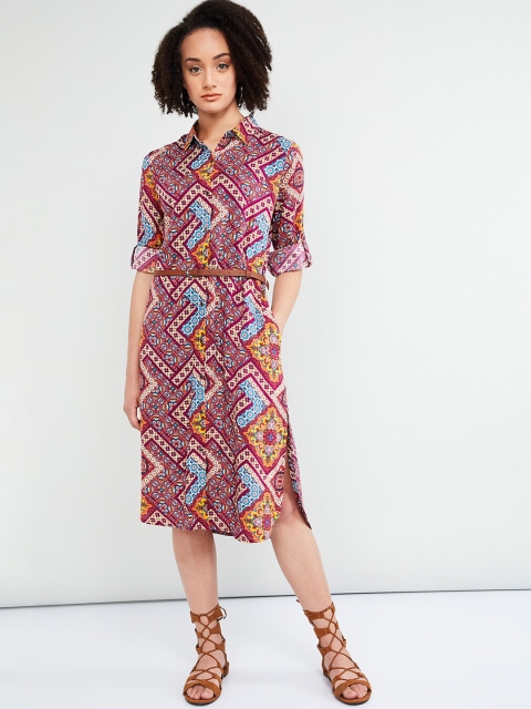 

max Women Multicoloured Scarf Print Shirt Dress, Multi