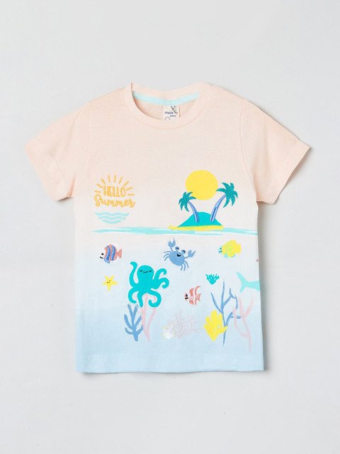 

max Boys Pink Printed Round Neck T-shirt