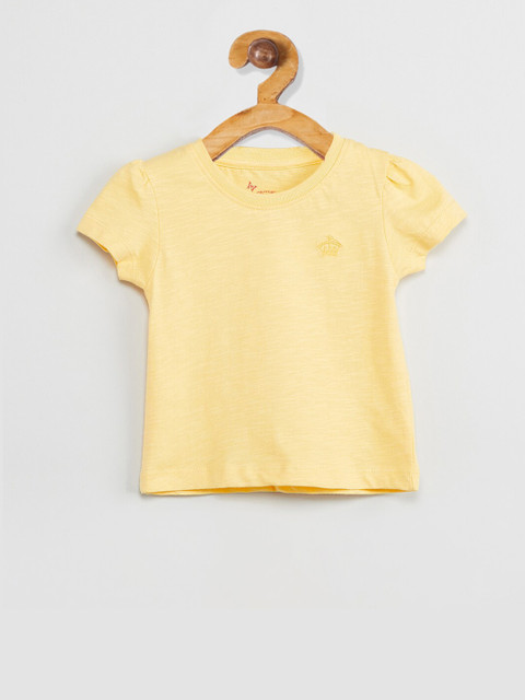 

max Girls Yellow Solid Round Neck T-shirt