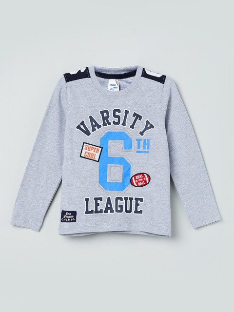 

max Boys Grey & Navy Blue Varsity Print T-shirt