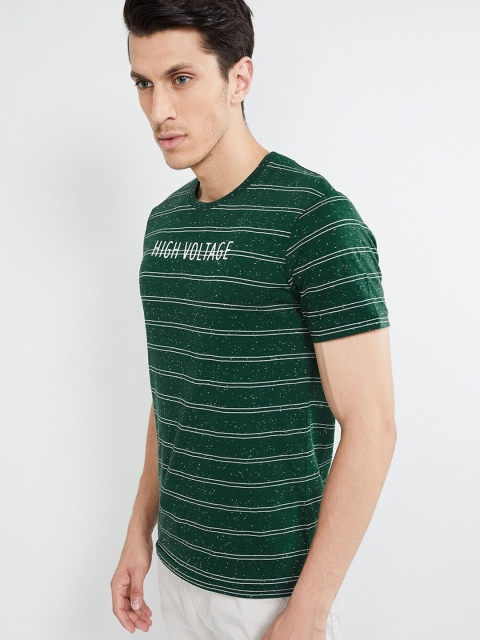 max Men Green Striped Round Neck T-shirt