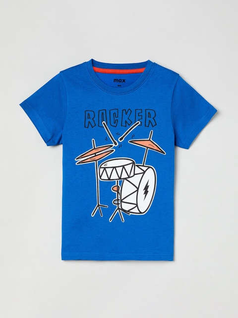 

max Boys Blue Printed Round Neck T-shirt