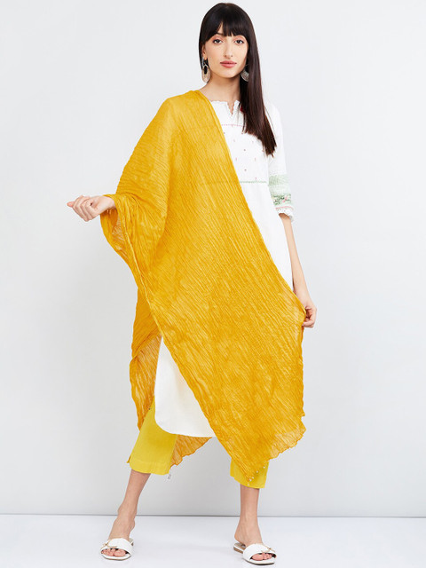 

max Mustard Yellow Solid Cotton Dupatta
