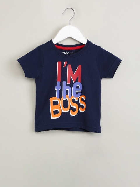 

max Boys Navy Blue Printed Round Neck T-shirt