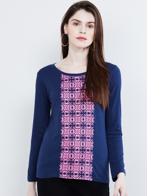 

max Women Navy Blue & Pink Printed Top