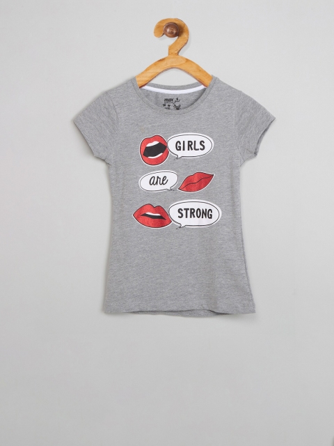 

max Girls Grey Printed Round Neck T-shirt