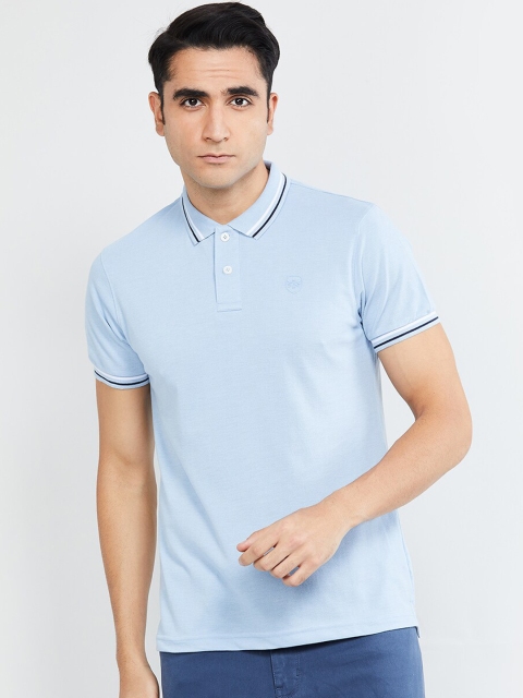 

max Men Blue Solid Polo Collar T-shirt