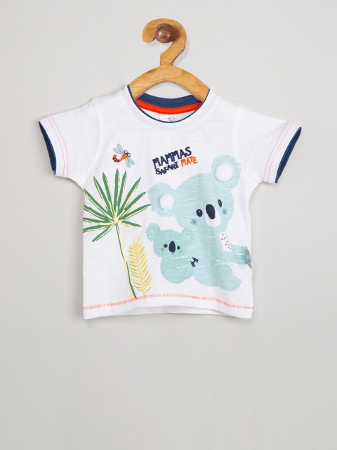 

max Infant Boys White & Blue Printed Round Neck T-shirt