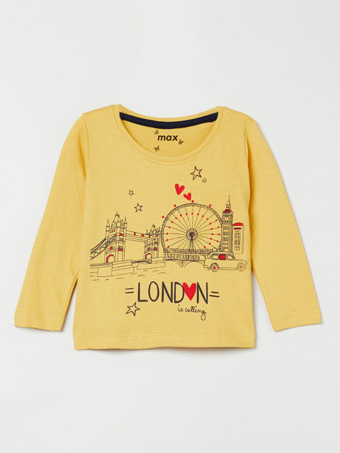 

max Girls Yellow Printed Round Neck T-shirt