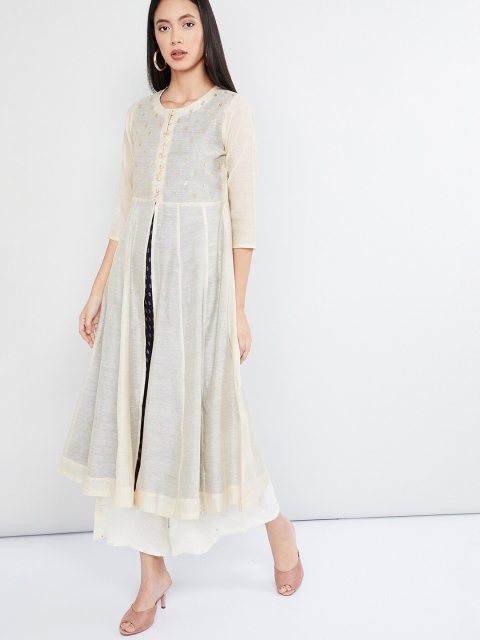 

max Women Off-White Embroidered A-Line Kurta
