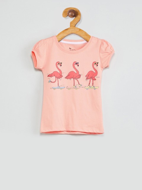 

max Girls Peach-Coloured Printed Knitted Top