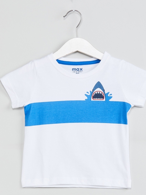 

max Boys White Printed Round Neck T-shirt